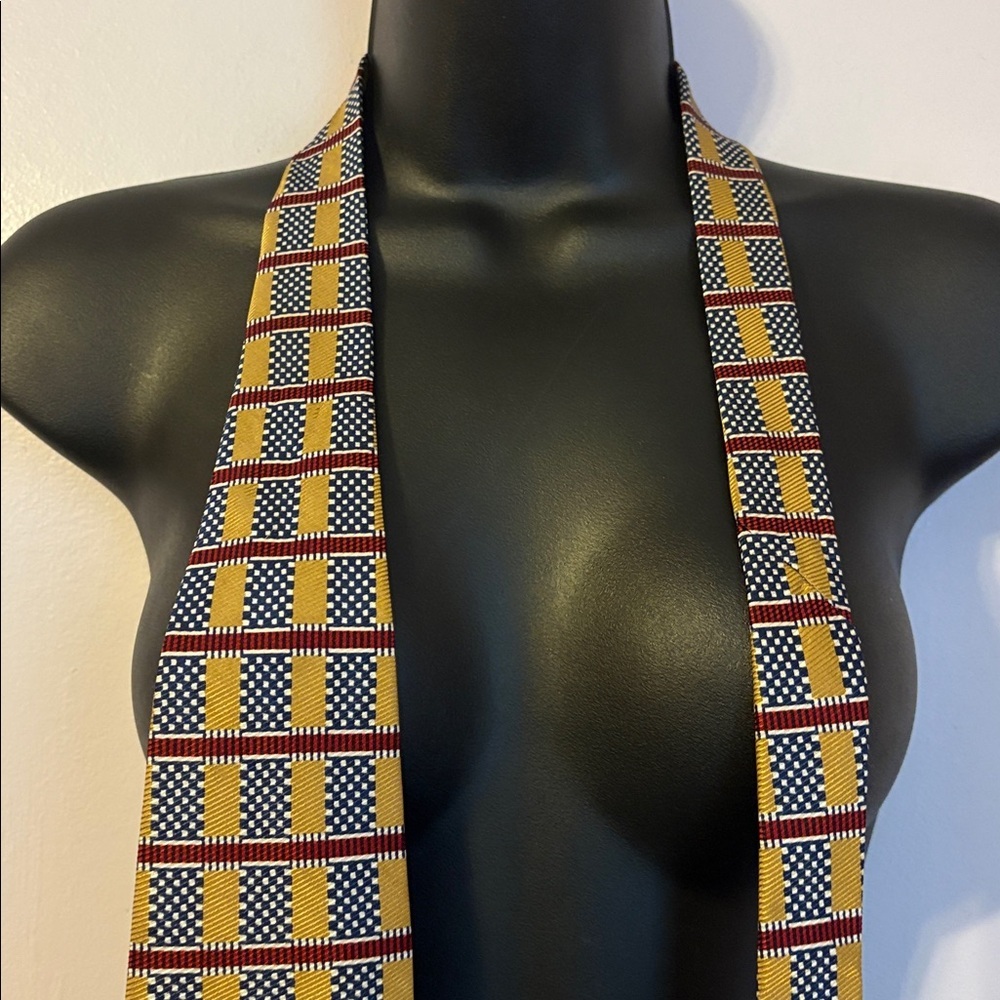Burberrys of London Vintage Silk Hand Sewn Geometric Checkerboard Necktie Tie - Picture 3 of 12